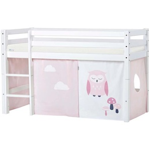 Hochbett HOPPEKIDS ECO Dream, Kinderbett, Spielbett, Halbhohes Bett aus Massivholz Hochbetten Gr. umbaubar, Liegefläche B/L: 70cm x 160cm, Komfortschaummatratze, rosa (weiß-rosa / eule) Baby Kinderbett Hochbett inkl. Vorhang-Set Creator, Bettgröße &