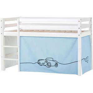 Hochbett HOPPEKIDS ECO Dream, Kinderbett, Spielbett, Halbhohes Bett aus Massivholz Hochbetten Gr. umbaubar, Liegefläche B/L: 70cm x 160cm, ohne Matratze, blau (weiß-blau / auto) Baby Kinderbett Hochbett inkl. Vorhang-Set Creator, Bettgröße & Matratze