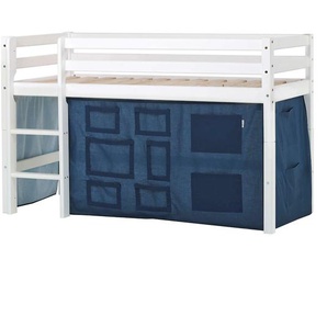 Hochbett HOPPEKIDS ECO Dream, Kinderbett, Spielbett, Halbhohes Bett aus Massivholz Hochbetten Gr. umbaubar, Liegefläche B/L: 70cm x 160cm, ohne Matratze, blau (weiß-dunkelblau / fenster) Baby Kinderbett Hochbett inkl. Vorhang-Set Creator, Bettgröße &