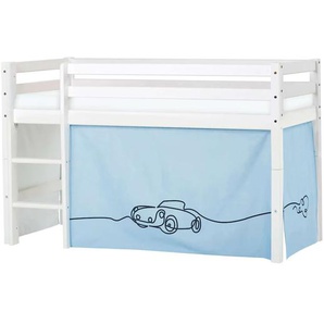 Hochbett HOPPEKIDS ECO Dream, Kinderbett, Spielbett, Halbhohes Bett aus Massivholz Hochbetten Gr. umbaubar, Liegefläche B/L: 70cm x 160cm, Schaumstoffmatratze, blau (weiß-blau / auto) Baby Kinderbett Hochbett inkl. Vorhang-Set Creator, Bettgröße &