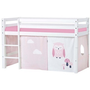 Hochbett HOPPEKIDS ECO Dream, Kinderbett, Spielbett, Halbhohes Bett aus Massivholz Hochbetten Gr. umbaubar, Liegefläche B/L: 70 cm x 160 cm, Schaumstoffmatratze, rosa (weiß, rosa, eule) Baby Kinderbett Hochbett Hochbetten inkl. Vorhang-Set Creator Blau,