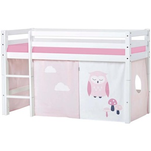 Hochbett HOPPEKIDS ECO Dream, Kinderbett, Spielbett, Halbhohes Bett aus Massivholz Hochbetten Gr. umbaubar, Liegefläche B/L: 70cm x 160cm, Schaumstoffmatratze, rosa (weiß-rosa / eule) Baby Kinderbett Hochbett inkl. Vorhang-Set Creator, Bettgröße &