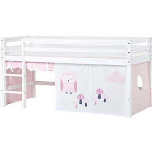 Hochbett HOPPEKIDS ECO Dream, Kinderbett, Spielbett, Halbhohes Bett aus Massivholz Hochbetten Gr. umbaubar, Liegefläche B/L: 90cm x 200cm, Komfortschaummatratze, rosa (weiß-rosa / eule) Baby Kinderbett Hochbett inkl. Vorhang-Set Creator, Bettgröße &