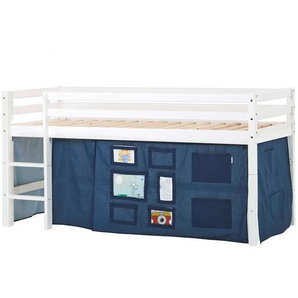 Hochbett HOPPEKIDS ECO Dream, Kinderbett, Spielbett, Halbhohes Bett aus Massivholz Hochbetten Gr. umbaubar, Liegefläche B/L: 90cm x 200cm, ohne Matratze, blau (weiß-dunkelblau / fenster) Baby Kinderbett Hochbett inkl. Vorhang-Set Creator, Bettgröße &