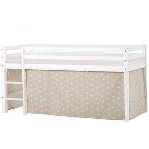 Hochbett HOPPEKIDS ECO Dream, Kinderbett, Spielbett, Halbhohes Bett aus Massivholz Hochbetten Gr. umbaubar, Liegefläche B/L: 90 cm x 200 cm, Schaumstoffmatratze, beige (weiß, beige) Baby Kinderbett Hochbett Hochbetten inkl. Vorhang-Set Creator Blau,