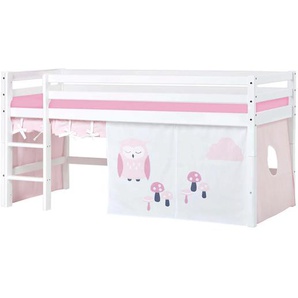 Hochbett HOPPEKIDS ECO Dream, Kinderbett, Spielbett, Halbhohes Bett aus Massivholz Hochbetten Gr. umbaubar, Liegefläche B/L: 90cm x 200cm, Schaumstoffmatratze, rosa (weiß-rosa / eule) Baby Kinderbett Hochbett inkl. Vorhang-Set Creator, Bettgröße &