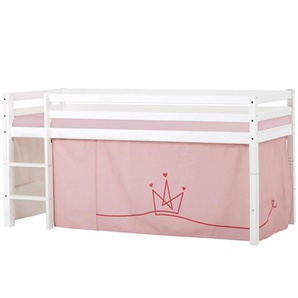 Hochbett HOPPEKIDS ECO Dream, Kinderbett, Spielbett, Halbhohes Bett aus Massivholz Hochbetten Gr. umbaubar, Liegefläche B/L: 90cm x 200cm, Schaumstoffmatratze, rosa (weiß-rosa / krone) Baby Kinderbett Hochbett inkl. Vorhang-Set Creator, Bettgröße &