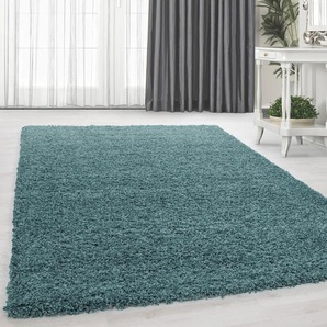 Hochflor-Teppich HOME AFFAIRE Viva Teppiche Gr. B: 400cm, 45mm, L: 500cm, blau (aquamarin) Uni Farben, einfarbig, besonders weich und kuschelig