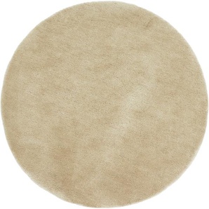 Hochflor-Teppich MY HOME Microfaser Teppich Magong, besonders weich, sehr feiner Flor Teppiche Gr. Ø 140 cm, 25 mm, 1 St., beige (sand) Esszimmerteppiche unifarben, weiche Teppiche, Wohnzimmer, Schlafzimmer, Kinderzimmer