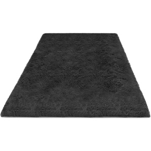 Hochflor-Teppich MY HOME Silky, uni, besonders weich und kuschelig Teppiche Gr. B/L: 230 cm x 320 cm, 33 mm, 1 St., schwarz Esszimmerteppiche rutschhemmend beschichtet, waschbar, Wohnzimmer, Schlafzimmer