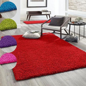 Hochflor Teppich Prime Shaggy Langflor Wohnzimmer Schlafzimmer Rund Farbig,Rot, 300x400 cm