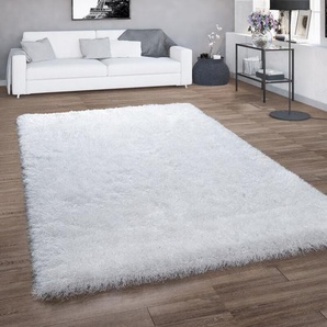 Hochflor-Teppich, Shaggy Für Wohnzimmer, Mit Glitzer-Garn, Einfarbig In Weiß 140x200 cm - Paco Home