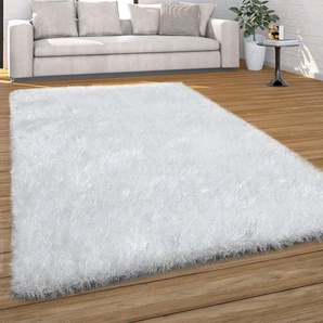 Hochflor Teppich Wohnzimmer Schlafzimmer Shaggy Weich Modern Pastell Einfarbiges Design 120x170 cm, Weiß - Paco Home