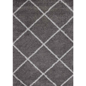 Hochflor Teppich Wohnzimmer Shaggy weich modern Rauten Muster Grau Anthrazit Creme Schwarz Rot Lila Beige,200x280 cm, Anthrazit / Grau