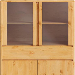 Hochschrank HOME AFFAIRE Luven Schränke Gr. B/H/T: 98 cm x 137 cm x 34 cm, 4 St., Komplettausführung, beige (natur) Hochschrank zertifiziertes Massivholz, Höhe 137 cm, 4 Türen und 1 Schublade