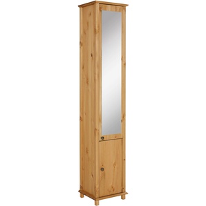 Hochschrank HOME AFFAIRE Vili, beige (natur), B:34,5cm H:175,5cm T:30cm, Massivholz, Schränke, Aus massiver Kiefer, Tür mit Spiegel