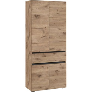 Hochschrank HOME AFFAIRE Wisla, braun (wiking eiche), B:76cm H:180cm T:35cm, Spanplatte, Schränke, mit 4 Türen & 1 Schublade, Breite 76 cm, Höhe 180 cm