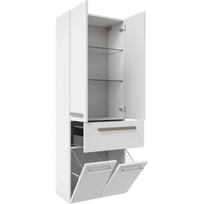 Hochschrank SAPHIR Serie 4005 Badschrank 60 cm breit, mit 2 Türen und 1 Schublade, weiß (lack polarweiß hochglanz), B:60cm H:168cm T:33cm, Spanplatte, Schränke, 2 Glas-Einlegeböden, Badezimmer-Hochschrank inkl. Türdämpfer