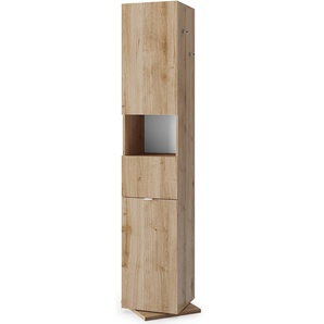 Hochschrank WELLTIME Hamburg Höhe 185 cm, Breite 35/37 Badschrank drehbar, 2 Türen Schränke Gr. B/H/T: 37cm x 185cm x 37cm, 2 St., Komplettausführung, braun (eiche cadiz nb) 1 Schubkasten, offenes Fach, mit Spiegel, Metallhaken, Metallgriff