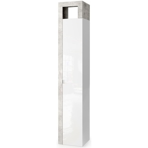 Hochschrank WELLTIME Hamburg Höhe 195 cm, Breite 35 Badezimmerschrank mit 1 Tür Schränke Gr. B/H/T: 35cm x 195cm x 35cm, Komplettausführung, weiß (weiß / beton-optik) dekorativer Rahmen, offenes Fach, Metallgriff, 5 Einlegeböden