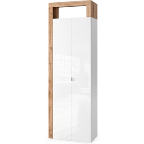 Hochschrank WELLTIME Hamburg Höhe 195 cm, Breite 64 Badezimmerschrank mit 2 Türen Schränke Gr. B/H/T: 64cm x 195cm x 35cm, 2 St., Komplettausführung, braun (weiß / eiche cadiz nb) dekorativer Rahmen, offenes Fach, Metallgriff, viel Stauraum