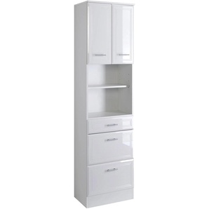 Hochschrank WELLTIME Neapel, weiß, B:50cm H:193cm T:34cm, MDF, Spanplatte, Schränke, Bad-Hochschrank, Breite 50 cm, mit Hochglanzfronten und eleganter Fräsung