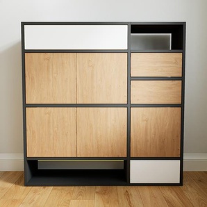 Kommode Eiche - Lowboard: Schubladen in Weiß & Türen in Eiche - Hochwertige Materialien - 115 x 117 x 34 cm, konfigurierbar