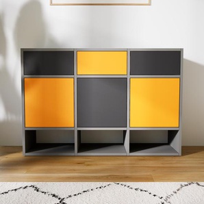 Kommode Gelb - Lowboard: Schubladen in Graphitgrau & Türen in Gelb - Hochwertige Materialien - 118 x 79 x 34 cm, konfigurierbar