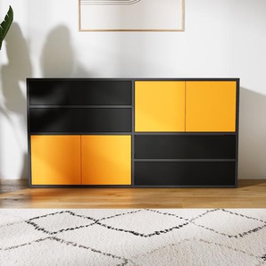 Sideboard Gelb - Sideboard: Schubladen in Schwarz & Türen in Gelb - Hochwertige Materialien - 151 x 79 x 34 cm, konfigurierbar