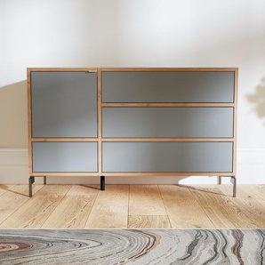 Holzregal Grau - Modernes Regal: Schubladen in Grau & Türen in Grau - 115 x 72 x 34 cm, Personalisierbar