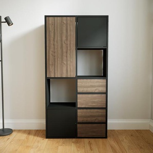 Highboard Nussbaum - Highboard: Schubladen in Nussbaum & Türen in Schwarz - Hochwertige Materialien - 79 x 156 x 34 cm, Selbst designen