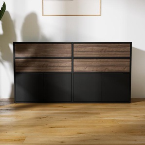 Sideboard Schwarz - Sideboard: Schubladen in Nussbaum & Türen in Schwarz - Hochwertige Materialien - 151 x 79 x 34 cm, konfigurierbar