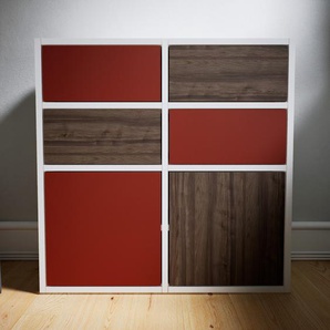 Kommode Terrakotta - Lowboard: Schubladen in Nussbaum & Türen in Terrakotta - Hochwertige Materialien - 79 x 79 x 34 cm, konfigurierbar