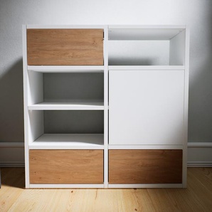 Kommode Weiß - Lowboard: Schubladen in Eiche & Türen in Weiß - Hochwertige Materialien - 79 x 79 x 34 cm, konfigurierbar