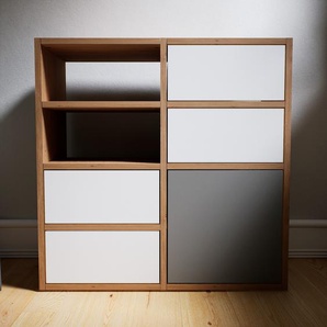 Kommode Weiß - Lowboard: Schubladen in Weiß & Türen in Grau - Hochwertige Materialien - 79 x 79 x 34 cm, konfigurierbar