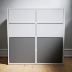 Kommode Weiß - Lowboard: Schubladen in Weiß & Türen in Grau - Hochwertige Materialien - 79 x 79 x 34 cm, konfigurierbar