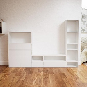 Aktenregal Weiß - Büroregal: Schubladen in Weiß & Türen in Weiß - Hochwertige Materialien - 228 x 156 x 34 cm, konfigurierbar