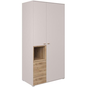 Hom`in Drehtürenschrank, Eiche, Sand, Holzwerkstoff, Eiche, massiv, 4 Fächer, 3 Schubladen, 105x214x60 cm, Beimöbel erhältlich, Kinder- & Jugendzimmer, Jugendmöbel, Jugendkleiderschränke