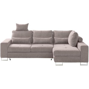 Hom`in Ecksofa, Beige, Textil, 4-Sitzer, Füllung: Schaumstoff, Ottomane rechts, 260x188 cm, Stoffauswahl, seitenverkehrt erhältlich, Schlafen auf Sitzhöhe, Wohnzimmer, Sofas & Couches, Wohnlandschaften, Ecksofas mit Schlaffunktion