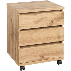 Hom`in Rollcontainer, Eiche Wotan, 3 Schubladen, 45x57x39.6 cm, Arbeitszimmer, Container, Rollcontainer