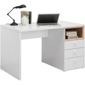 Hom`in Schreibtisch, Weiß, Eiche, Metall, 3 Schubladen, rechteckig, Wange, 70x74x120 cm, Stauraum, Arbeitszimmer, Schreibtische, Bürotische