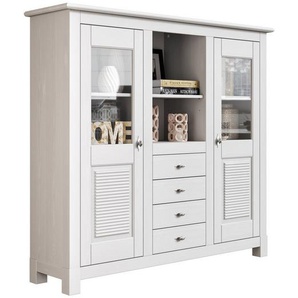 Home affaire Buffet Rauna Highboard, massive Kiefer, Türen mit Glaseinsätzen, B/H 146/134 cm