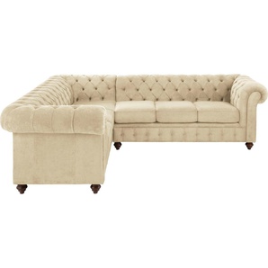 Home affaire Chesterfield-Sofa Duc Ecksofa L-Form, hochwertige Knopfheftung im Rücken, Samtoptik mit changierender Optik