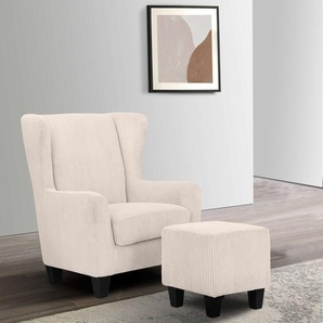 Home affaire Ohrensessel Chilly, Sessel mit Hocker und Federkern-Polsterung, (Set, 2-St., bestehend aus Sessel und Hocker), in Cord und Microfaser-Bezug, Unser Dauertiefpreis