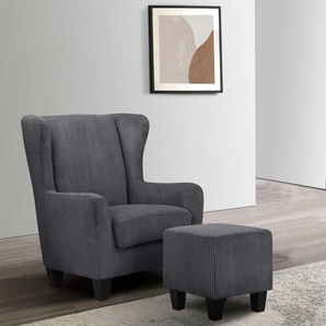 Home affaire Ohrensessel Chilly, Sessel mit Hocker und Federkern-Polsterung, (Set, 2-St., bestehend aus Sessel und Hocker), in Cord und Microfaser-Bezug, Unser Dauertiefpreis