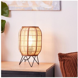 Home affaire Tischleuchte Rouez, ohne Leuchtmittel, Tischlampe im Nature Style mit 32cm Höhe, Schirm aus Textil und Holz