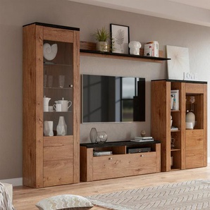 Home affaire Wohnwand Larona, Anbauwand, Set 4 Teilig, (Set, 4-St), bestehend aus 1 TV-Board, 1 Highboard, 1 Vitrine, 1 Wandregal