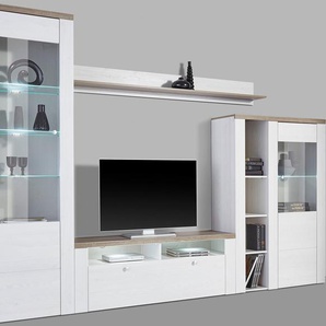 Home affaire Wohnwand Larona, Anbauwand, Set 4 Teilig, (Set, 4-St), bestehend aus 1 TV-Board, 1 Highboard, 1 Vitrine, 1 Wandregal