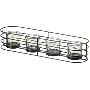 HOME STORY 4er Teelichthalter - schwarz - Metall, Glas - 40 cm - 18,2 cm - 10 cm | Möbel Kraft