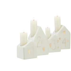 HOME STORY Adventskerzenhalter Haus - weiß - Porzellan - 4 cm - 9,5 cm | Möbel Kraft